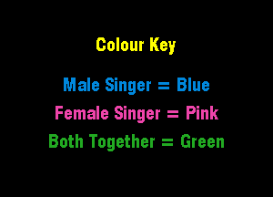 Colour Key

Male Singer 2 Blue

Female Singer Pink
Both Together z' Green
