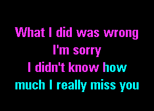 What I did was wrong
I'm sorry

I didn't know how
much I really miss you