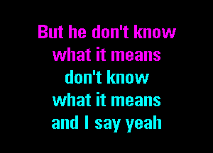 But he don't know
what it means

don't know
what it means
and I say yeah