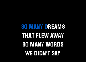 SO MANY DREAMS

THAT FLEW AWAY
SO MANY WORDS
WE DIDN'T SM