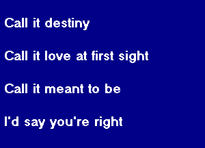 Call it destiny
Call it love at first sight

Call it meant to be

I'd say you're right