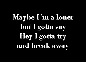 Maybe I 'm a loner
but I gotta say
Hey I gotta try

and break away