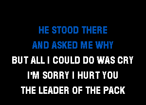 HE STOOD THERE
AND ASKED ME WHY
BUT ALL I COULD DO WAS CRY
I'M SORRY I HURT YOU
THE LEADER OF THE PACK