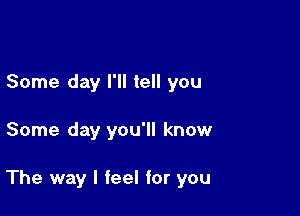 Some day I'll tell you

Some day you'll know

The way I feel for you