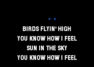 BIRDS FLYIN' HIGH

YOU KNOW HOWI FEEL
SUN IN THE SKY
YOU KNOW HOW! FEEL