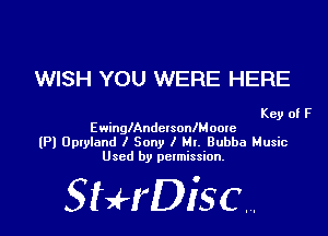 WISH YOU WERE HERE

Key of F
EwinglAndcxsoanome
(Pl Optyland I Sony I HI. Bubba Music
Used by pclmission.

Sthisc.