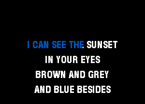 I CAN SEE THE SUNSET

IN YOUR EYES
BROWN AND GREY
AND BLUE BESIDES