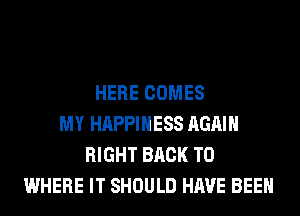 HERE COMES
MY HAPPINESS AGAIN
RIGHT BACK TO
WHERE IT SHOULD HAVE BEEN