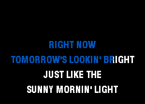 RIGHT NOW

TOMORROW'S LOOKIH' BRIGHT
JUST LIKE THE
SUNNY MOBHIH' LIGHT