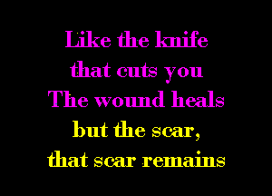 Like the lmjfe
that cuts you
The wound heals

but the scar,

that scar remains l