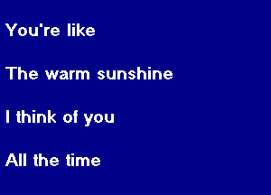 You're like

The warm sunshine

I think of you

All the time