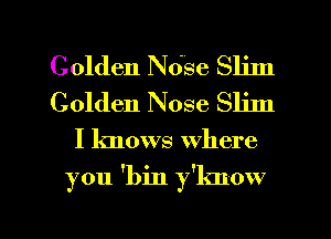 Golden N686 Slim
Golden Nose Slim

I knows where

you 'bin y'lmow

g
