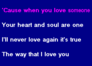 Your heart and soul are one

I'll never love again it's true

The way that I love you