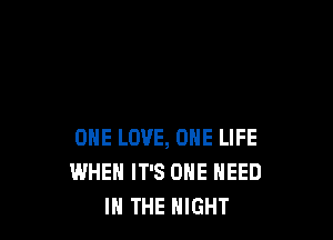 ONE LOVE, ONE LIFE
WHEN IT'S ONE NEED
IN THE NIGHT