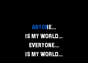ANYONE...

IS MY WORLD...
EVERYONE...
IS MY WORLD...