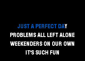 JUST A PERFECT DAY
PROBLEMS ALL LEFT ALONE
WEEKEHDERS ON OUR OWN

IT'S SUCH FUH