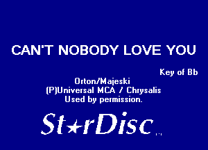 CAN'T NOBODY LOVE YOU

Key of Rh
OllonlMaieski

(PlUnivctsal MCA I Chwsalis
Used by permission.

SHrDiscr,