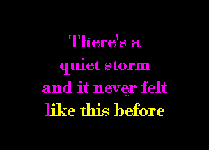 There's a
quiet storm
and it never felt

like this before

g