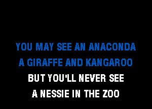 YOU MAY SEE AH AHACOHDA
A GIRAFFE AND KAHGAROO
BUT YOU'LL NEVER SEE
A HESSIE IN THE ZOO