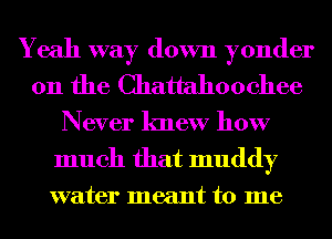 Yeah way down yonder
0n the Chattahoochee
Never knew how

much that muddy

water meant to me