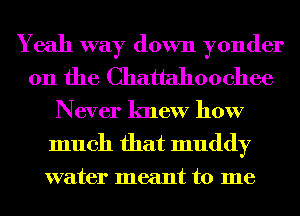 Yeah way down yonder
0n the Chattahoochee
Never knew how

much that muddy

water meant to me