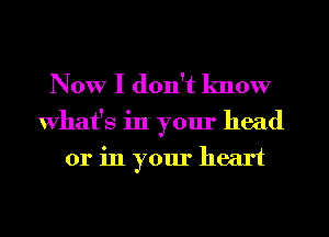 Now I don't know
What's in your head
or in your heart