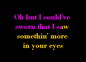 Oh but I could've

sworn that I saw
somethjn' more

in your eyes

g