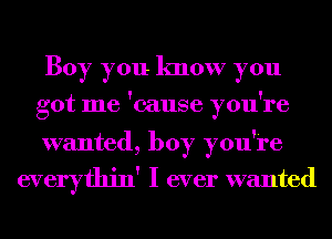 Boy you know you

got me 'cause you're

wanted, boy you're
everythin' I ever wanted