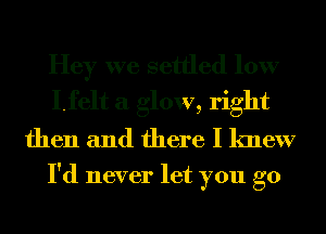 Hey we settled 10W
Ifelt a glow, right

then and there I knew

I'd never let you go