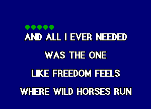 AND ALL I EVER NEEDED
WAS THE ONE
LIKE FREEDOM FEELS

WHERE WILD HORSES RUN l