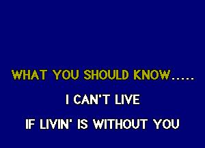 WHAT YOU SHOULD KNOW .....
I CAN'T LIVE
IF LIVIN' IS WITHOUT YOU