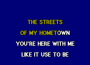 THE STREETS

OF MY HOMETOWN
YOU'RE HERE WITH ME
LIKE IT USE TO BE