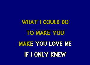 WHAT I COULD DO

TO MAKE YOU
MAKE YOU LOVE ME
IF I ONLY KNEW