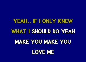 YEAH.. IF I ONLY KNEW

WHAT I SHOULD DO YEAH
MAKE YOU MAKE YOU
LOVE ME