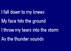 I fall down to my knees

My face hits the ground
I throw my tears into the storm

As the thunder sounds