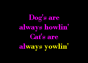 Dog's are
always howlin'
Cat's are

always yowljn'