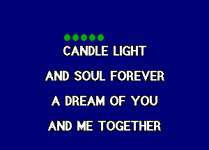 CANDLE LIGHT

AND SOUL FOREVER
A DREAM OF YOU
AND ME TOGETHER