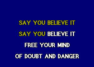 SAY YOU BELIEVE IT

SAY YOU BELIEVE IT
FREE YOUR MIND
0F DOUBT AND DANGER