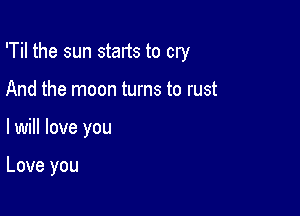 'Til the sun starts to cry

And the moon turns to rust
lwill love you

Love you