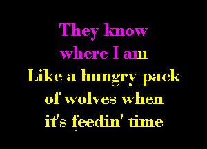 They know

Where I am
Like a hungry pack
of wolves When
it's feedin' time