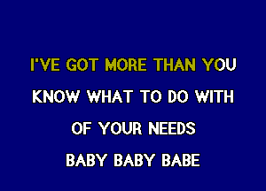 I'VE GOT MORE THAN YOU

KNOW WHAT TO DO WITH
OF YOUR NEEDS
BABY BABY BABE