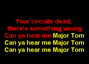 Your circuits dead,
there's something wrong
Can ya hear me Major Tom
Can ya hear me Major Tom
Can ya hear me Major Tom
