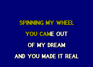 SPINNING MY WHEEL

YOU CAME OUT
OF MY DREAM
AND YOU MADE IT REAL