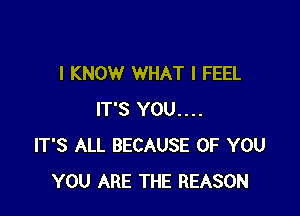 I KNOW WHAT I FEEL

IT'S YOU....
IT'S ALL BECAUSE OF YOU
YOU ARE THE REASON