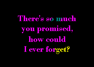 There's so much
you promised,

how could

I ever forget?