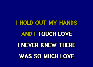 I HOLD OUT MY HANDS

AND I TOUCH LOVE
I NEVER KNEW THERE
WAS SO MUCH LOVE