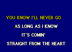 YOU KNOW I'LL NEVER GO

AS LONG AS I KNOW
IT'S COMIN'
STRAIGHT FROM THE HEART