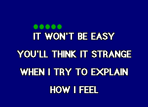 IT WON'T BE EASY

YOU'LL THINK IT STRANGE
WHEN I TRY TO EXPLAIN
HOW I FEEL