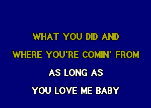 WHAT YOU DID AND

WHERE YOU'RE COMIN' FROM
AS LONG AS
YOU LOVE ME BABY