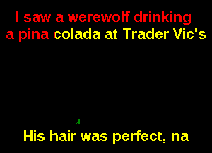 I saw a werewolf drinking
a pina colada at Trader Vic's

His hair was perfect, na